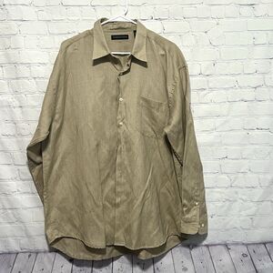 Preswick & Moore Button Up Dress Shirt Mens Sz XL Khaki Linen Blend Corp Church